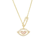 Load image into Gallery viewer, OAHLAN Fine Jewelry Gold Plated S925 Sterling Silver Lip Pendant Necklace Heart Shaped Pink Zircon for Women&#39;s Anniversary Gift