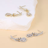 Load image into Gallery viewer, OAHLAN Women&#39;s S925 Sterling Silver Teardrop Dangle Earrings Fine Jewelry Zircon Gold Plated for Wedding Engagement Party Gift