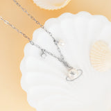 Load image into Gallery viewer, OAHLAN 925 Sterling Silver Link Chain Necklace Lustrous White Pearls Planet Design Engagement or Wedding Gift for Women