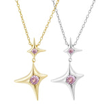 Load image into Gallery viewer, OAHLAN Women&#39;s S925 Sterling Silver Pendant Necklace Gold Star Pink Zircon Trendy Fine Jewelry for Wedding Engagement Gift