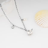 Load image into Gallery viewer, OAHLAN 925 Sterling Silver Link Chain Necklace Lustrous White Pearls Planet Design Engagement or Wedding Gift for Women