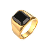 Load image into Gallery viewer, Men&#39;s Luxury Jewelry High Polished 24K IP Gold Plated Black Agate Stone Inlay Stainless Steel Rings for Men