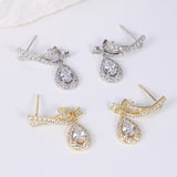 Load image into Gallery viewer, OAHLAN Women&#39;s S925 Sterling Silver Teardrop Dangle Earrings Fine Jewelry Zircon Gold Plated for Wedding Engagement Party Gift