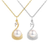 Load image into Gallery viewer, OAHLAN Fine Jewelry Swan Design 925 Sterling Silver Link Chain Necklace with Freshwater Pearl Engagement Wedding Gift for Women