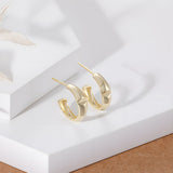 Load image into Gallery viewer, OAHLAN Women&#39;s Trendy S925 Sterling Silver Earrings Fine Jewelry Gold Plated C Circle Design for Engagement Anniversary Wedding
