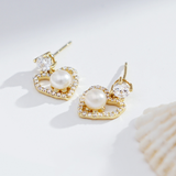 Load image into Gallery viewer, OAHLAN Women&#39;s 14K Gold Plated S925 Sterling Silver Freshwater Pearl Earrings Heart Shaped for Wedding Parties Fine Jewellery