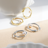 Load image into Gallery viewer, OAHLAN Fine Jewellery 14K Gold Plated Hexagon S925 Sterling Silver Freshwater Pearl Earrings for Women Wedding Anniversary Gifts