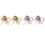 Load image into Gallery viewer, OAHLAN Gold Plated Bowknot Shaped Zircon S925 Sterling Silver Stud Earrings Fine Jewelry for Women Wedding Anniversary Wholesale