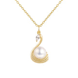 Load image into Gallery viewer, OAHLAN Fine Jewelry Swan Design 925 Sterling Silver Link Chain Necklace with Freshwater Pearl Engagement Wedding Gift for Women