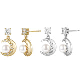 Load image into Gallery viewer, OAHLAN Women&#39;s 14K Gold Plated Moon Shaped S925 Sterling Silver Freshwater Pearl Earrings Fine Jewellery for Wedding Parties