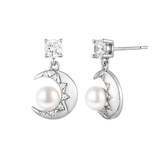 Load image into Gallery viewer, OAHLAN Women&#39;s 14K Gold Plated Moon Shaped S925 Sterling Silver Freshwater Pearl Earrings Fine Jewellery for Wedding Parties