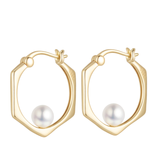 Load image into Gallery viewer, OAHLAN Fine Jewellery 14K Gold Plated Hexagon S925 Sterling Silver Freshwater Pearl Earrings for Women Wedding Anniversary Gifts