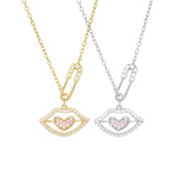 Load image into Gallery viewer, OAHLAN Fine Jewelry Gold Plated S925 Sterling Silver Lip Pendant Necklace Heart Shaped Pink Zircon for Women&#39;s Anniversary Gift
