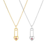 Load image into Gallery viewer, OAHLAN Women&#39;s S925 Sterling Silver Heart Shaped Paper Clip Pendant Necklace Pink Zircon Rhodium Plated Trendy Anniversary Gift