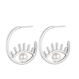 Load image into Gallery viewer, OAHLAN Women&#39;s S925 Sterling Silver Freshwater Pearl Earrings with Eye Design Fine Jewelry for Anniversary Engagement Gifts