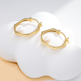 Load image into Gallery viewer, OAHLAN Fine Jewellery 14K Gold Plated Hexagon S925 Sterling Silver Freshwater Pearl Earrings for Women Wedding Anniversary Gifts