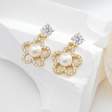 Load image into Gallery viewer, OAHLAN 14K Gold Plated S925 Sterling Silver Freshwater Pearl Earrings Fine Jewellery Flower Design for Women&#39;s Wedding Party