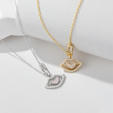 Load image into Gallery viewer, OAHLAN Fine Jewelry Gold Plated S925 Sterling Silver Lip Pendant Necklace Heart Shaped Pink Zircon for Women&#39;s Anniversary Gift