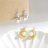 Load image into Gallery viewer, OAHLAN Women&#39;s 14K Gold Plated Moon Shaped S925 Sterling Silver Freshwater Pearl Earrings Fine Jewellery for Wedding Parties