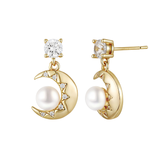 Load image into Gallery viewer, OAHLAN Women&#39;s 14K Gold Plated Moon Shaped S925 Sterling Silver Freshwater Pearl Earrings Fine Jewellery for Wedding Parties