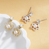 Load image into Gallery viewer, OAHLAN 14K Gold Plated S925 Sterling Silver Freshwater Pearl Earrings Fine Jewellery Flower Design for Women&#39;s Wedding Party