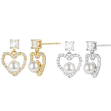 Load image into Gallery viewer, OAHLAN Women&#39;s 14K Gold Plated S925 Sterling Silver Freshwater Pearl Earrings Heart Shaped for Wedding Parties Fine Jewellery