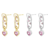 Load image into Gallery viewer, OAHLAN Women&#39;s Trendy S925 Sterling Silver Pink Zircon Heart Clip Dangle Earrings Fine Jewelry for Wedding Party Gift