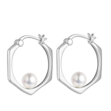 Load image into Gallery viewer, OAHLAN Fine Jewellery 14K Gold Plated Hexagon S925 Sterling Silver Freshwater Pearl Earrings for Women Wedding Anniversary Gifts