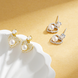 Load image into Gallery viewer, OAHLAN Women&#39;s 14K Gold Plated S925 Sterling Silver Freshwater Pearl Earrings Heart Shaped for Wedding Parties Fine Jewellery