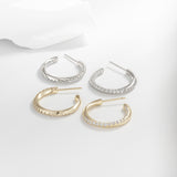 Load image into Gallery viewer, OAHLAN Women&#39;s Fine Jewelry S925 Sterling Silver Paved Zircon Hoops Shining C Shaped Stud Earrings Geometric for Wedding Gifts