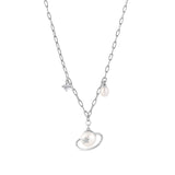 Load image into Gallery viewer, OAHLAN 925 Sterling Silver Link Chain Necklace Lustrous White Pearls Planet Design Engagement or Wedding Gift for Women