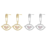 Load image into Gallery viewer, OAHLAN Women&#39;s Trendy S925 Sterling Silver Lip Shape Heart Dangle Drop Earrings Zircon Fine Jewelry for Wedding Party Gift