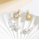 Load image into Gallery viewer, OAHLAN 14K Gold Plated S925 Sterling Silver Freshwater Pearl Earrings Fine Jewellery Flower Design for Women&#39;s Wedding Party