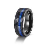 Load image into Gallery viewer, OAHLAN Fashion Jewelry 8mm Blue Opal Inlaid Hammered Pattern Tungsten Carbide Ring for Men Engagement Anniversary