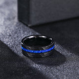 Load image into Gallery viewer, OAHLAN Fashion Jewelry 8mm Blue Opal Inlaid Hammered Pattern Tungsten Carbide Ring for Men Engagement Anniversary
