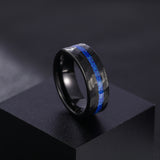 Load image into Gallery viewer, OAHLAN Fashion Jewelry 8mm Blue Opal Inlaid Hammered Pattern Tungsten Carbide Ring for Men Engagement Anniversary