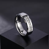 Load image into Gallery viewer, Silver Waterproof High Polished Zircon Inlay Tungsten Rings for Men Wedding Engagement