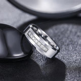 Load image into Gallery viewer, Silver Waterproof High Polished Zircon Inlay Tungsten Rings for Men Wedding Engagement