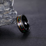 Load image into Gallery viewer, 8mm Opal Gemstone Metal Slag Inlay Hammered Tungsten Carbide Rings
