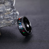 Load image into Gallery viewer, 8mm Opal Gemstone Metal Slag Hammered Black Tungsten Carbide Rings