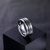 Load image into Gallery viewer, 8mm Antler Ring Crushed Turquoise Metal Hammered Tungsten Carbide Rings