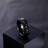 Load image into Gallery viewer, 8mm Opal Gemstone Metal Slag Hammered Black Tungsten Carbide Rings