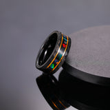 Load image into Gallery viewer, 8mm Opal Gemstone Metal Slag Inlay Hammered Tungsten Carbide Rings