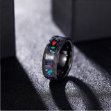 Load image into Gallery viewer, 8mm Opal Gemstone Metal Slag Hammered Black Tungsten Carbide Rings
