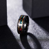 Load image into Gallery viewer, 8mm Opal Gemstone Metal Slag Inlay Hammered Tungsten Carbide Rings