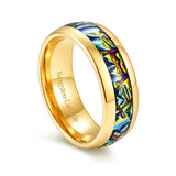 Load image into Gallery viewer, 8mm Domed Gold Plated Tungsten Carbide Ring Simulated Abalone Shell Inlay for Men Women Wedding Band Fashion Jewelry Gift