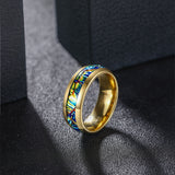 Load image into Gallery viewer, 8mm Domed Gold Plated Tungsten Carbide Ring Simulated Abalone Shell Inlay for Men Women Wedding Band Fashion Jewelry Gift
