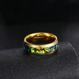 Load image into Gallery viewer, 8mm Domed Gold Plated Tungsten Carbide Ring Simulated Abalone Shell Inlay for Men Women Wedding Band Fashion Jewelry Gift