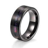 Load image into Gallery viewer, Oahlan 8mm Black Plated Brushed Black Blue Meteorite Stone Inlay Tungsten Carbide Ring - product image 7