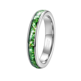 Load image into Gallery viewer, 4mm Silver Black Tungsten Carbide Ring Green Moss Agate Inlay for Womens Mens Wedding Band Anniversary Ring